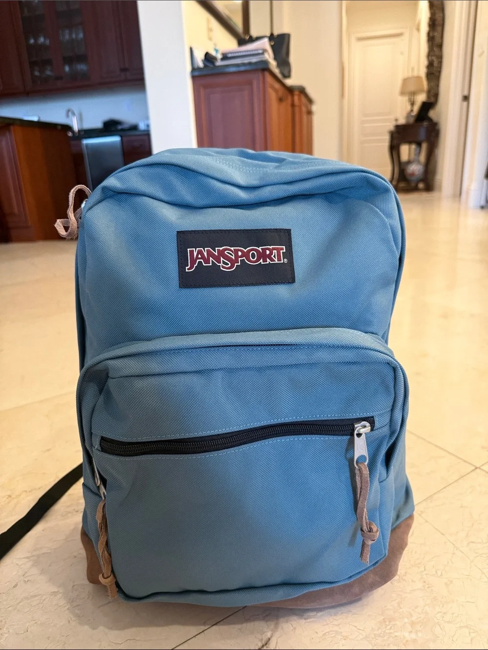 Jansport Teal Blue Canvas Backpack with Suede Base